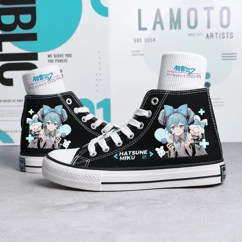 Maxy Kawaii Hatsune Miku Canvas Shoes Summer New Thin Shoes Cartoon New High Top/low Top Versatile Boy Girl Shoes Couple Style