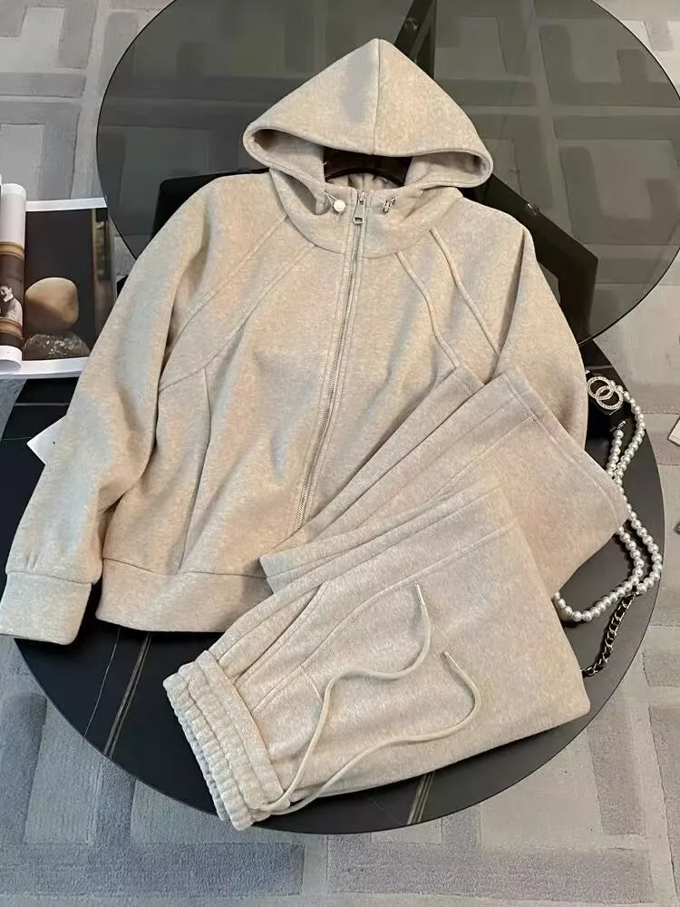 Maxy Spring and Autumn High end Hooded Hoodie Set for Women, Fashionable Casual Sportswear, Wide Leg Pants, Two Piece Set