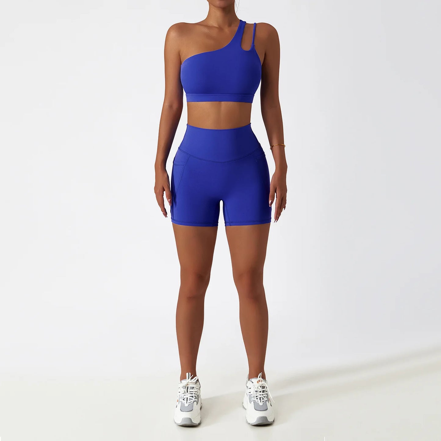 Maxy Sportswear Yoga Set Quick-Dry Tight Suit With Pocket Sports Women Tracksuits Asymmetric Shoulder Running Gym Leggings