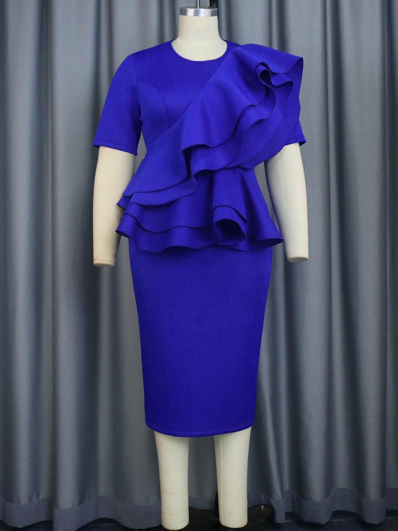 Plus Size 4XL Elegant Peplum Dress For Women O Neck Ruffle Sheath Stylish Birthday African Church Celebrate Evening Event Gown