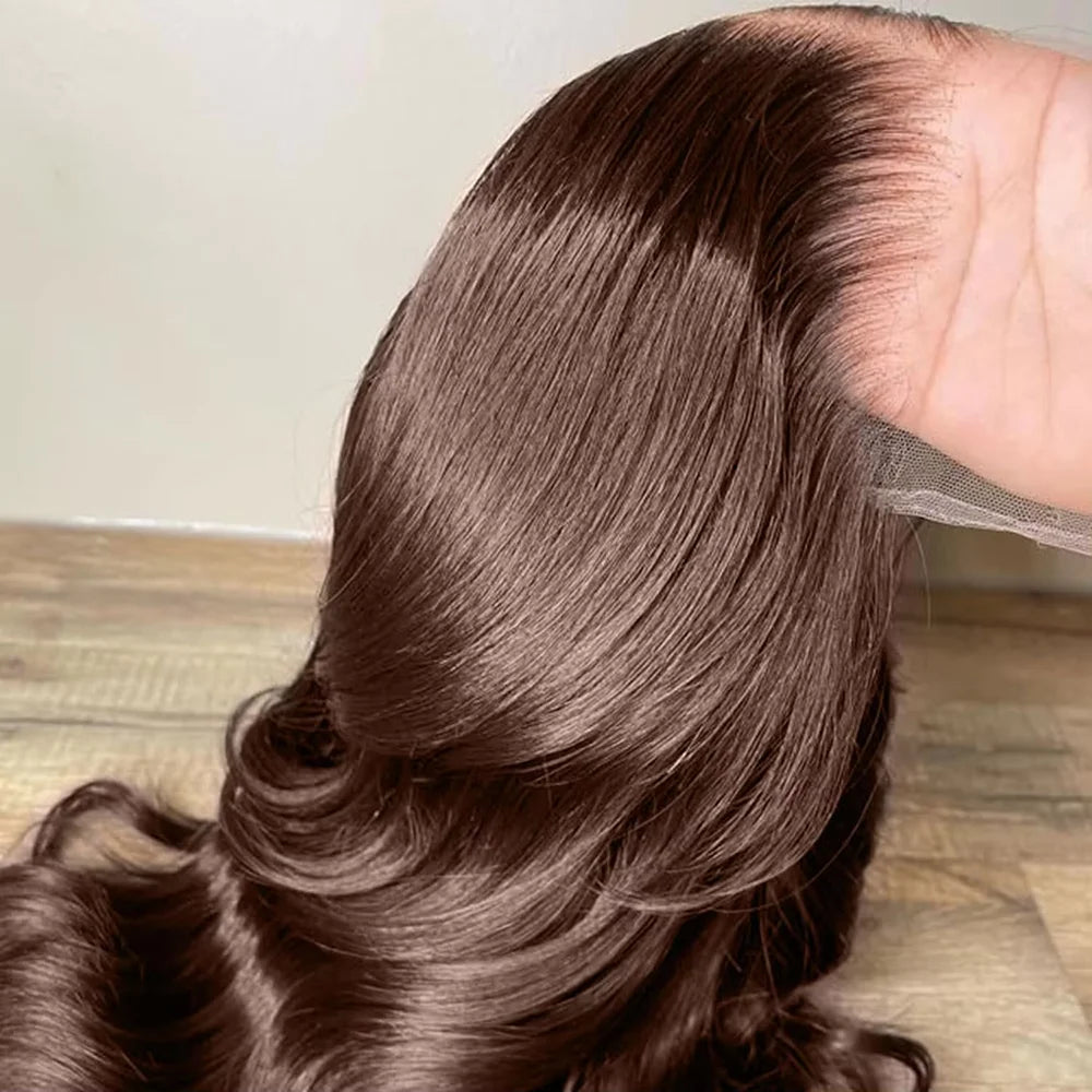 Chocolate Brown 13x6 13x4 Body Wave Layered Cut Human Wig Lace Front Human Hair Wigs Brown Colored Wigs 220% Density For Women