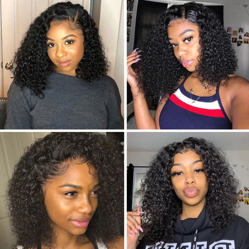 Maxy Glueless 13X4 Short Bob Wig Kinky Curly Lace Frontal Pre-Plucked Cheap Remy 100% Human Hair Wig 8-16Inches Wear To Go Curl