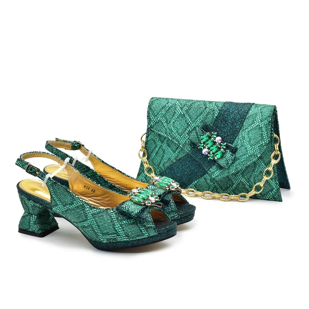 Maxy New Arrival African Silver Women Shoe and Bag Set for Party in Women Elegant Rhinestone Women Pumps