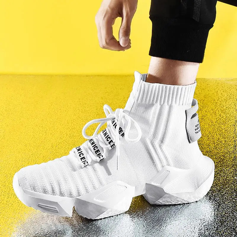 Visco Oversize High Top Platform Sports Shoes Men's Sport Shoes Male Sneakers Socks Mens Running Shoes White Footwear Walking