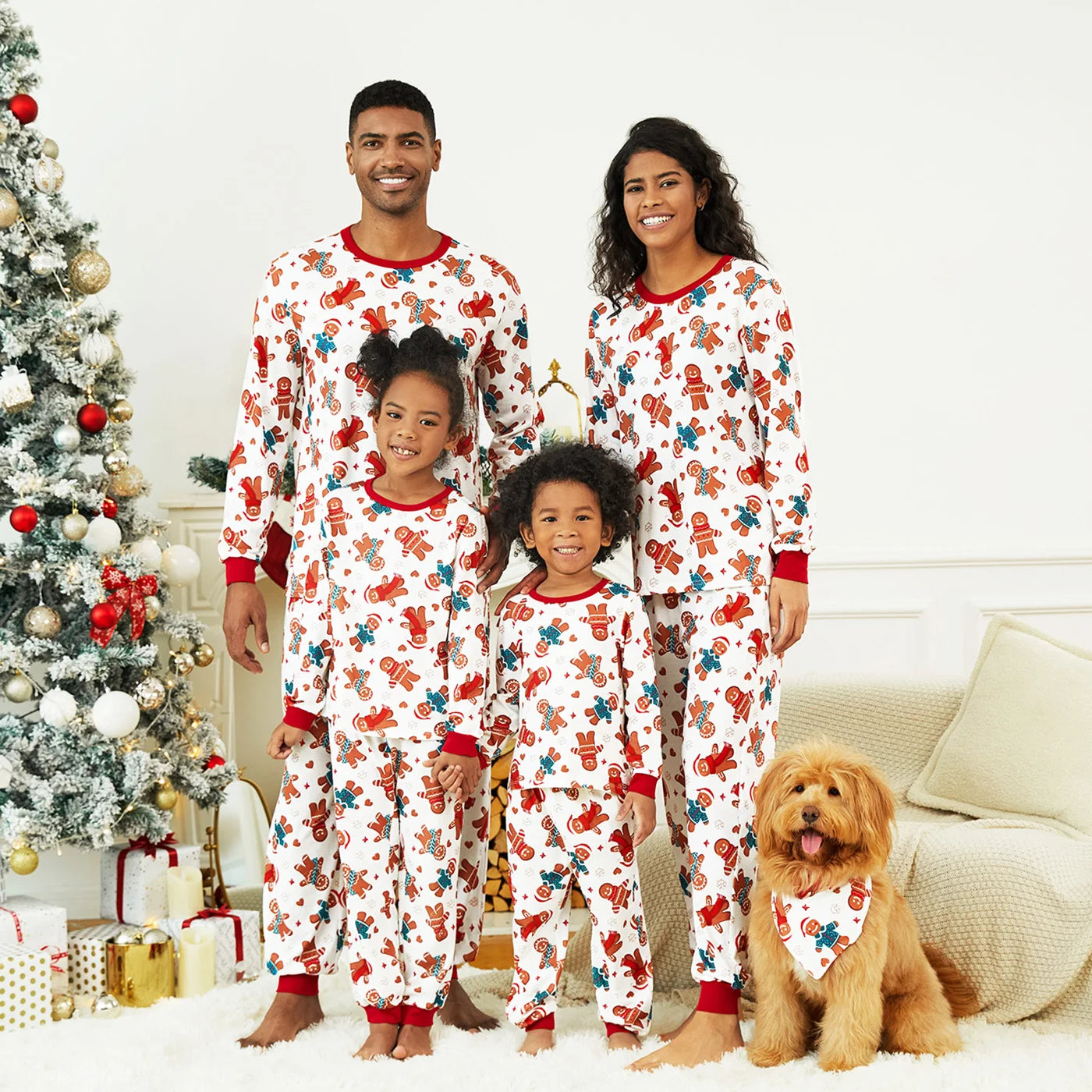 PatPat Christmas Cartoon Gingerbread Man Allover Print Family Matching Pajamas Sets (Flame Resistant)
