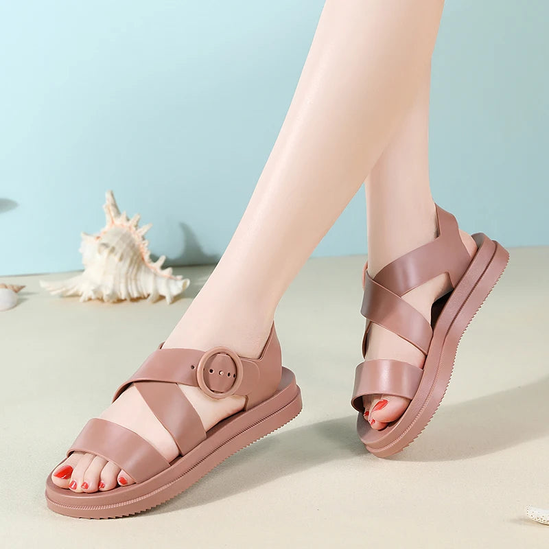 Women Clogs Jelly Sandals Home Non-slip Summer Hole Shoes Female Flat Slippers Plastic Female Girls Cool Hollow EVA Garden Shoes