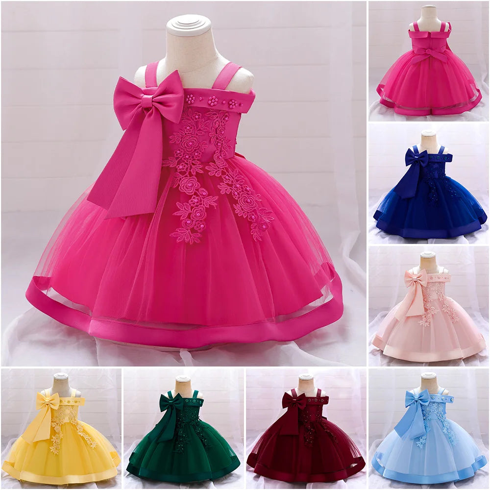 Maxy Baby Girl Baptism Newborn Photography Clothing Toddler Birthday Bow Summer Dress Kids Christening Children Princess Ball Gown