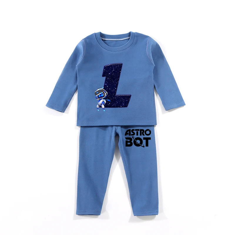 Maxy Astro Bot Kids Pajamas Set Anime Printed Letter Autumn Winter Warm Shirt Tops Boys Girls Children Clothing Nightshirt Gift