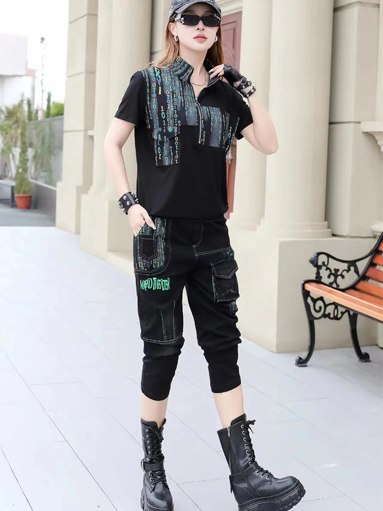 Max LuLu Summer Fashion Outfits 2024 Womens Printed Two Pieces Sets Loose Tops Luxury Tshirts Elastic Vintage Pants Casual Suits