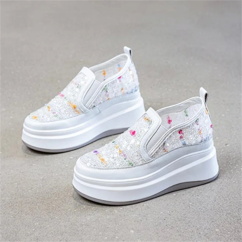 Visco Sneakers Women's Size 34 39 New Color Rhinestone Fashion Women Loafers Platform Fashion Shiny Women's Shoes