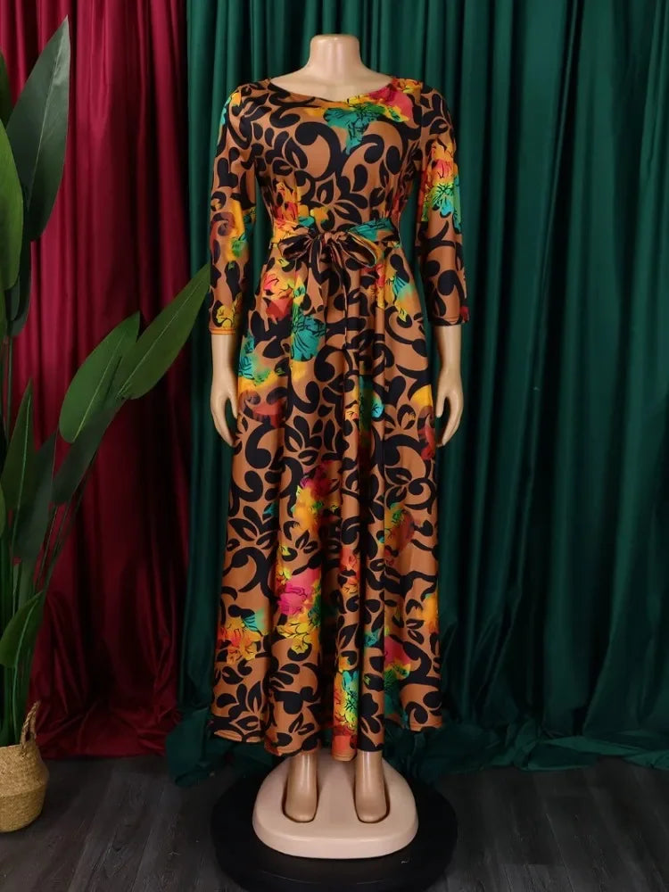 Maxy S-3XL African Party Dresses for Women Dashiki Ankara Evening Gown Elegant Spring Fashion African 3/4 Sleeve Long Dress