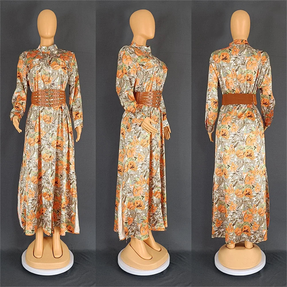 Maxy Dresses for Women Dashiki Print Floral Maxy Robe Dubai Turkey Muslim Abayas Party Gown Boho Boubou Clothes