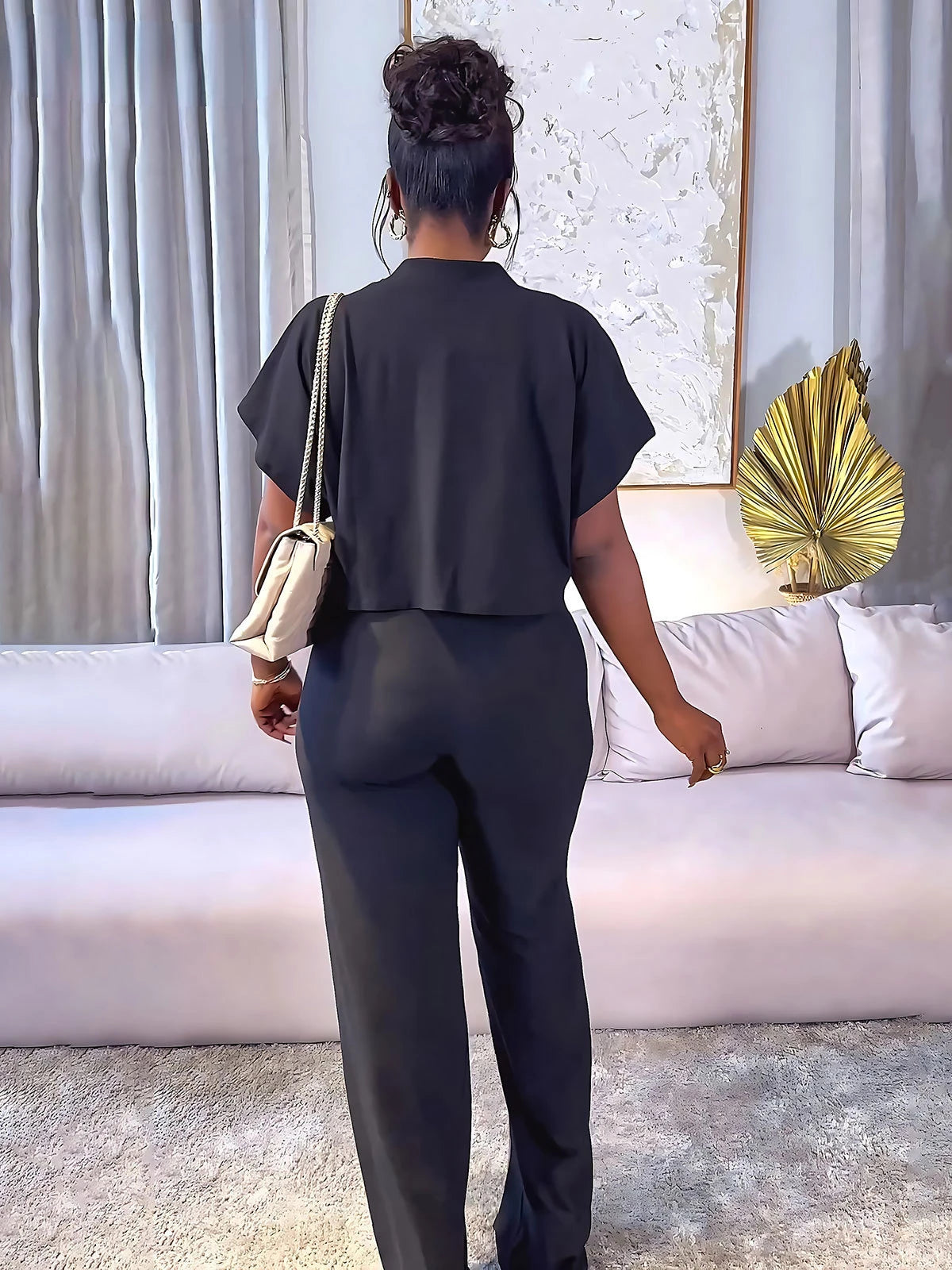 Maxy Street Fashion Women's Set Short Sleeve Shirt and Wide Leg Pants Two 2 Piece Set Outfit Tracksuit