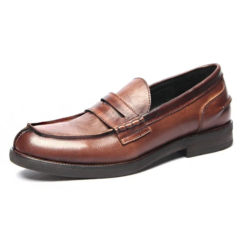 Amay Luxury Handmade Men Loafers Shoes Genuine Leather Italian Design Men Business Dress Formal Shoes Platform Men Flats Moccasins