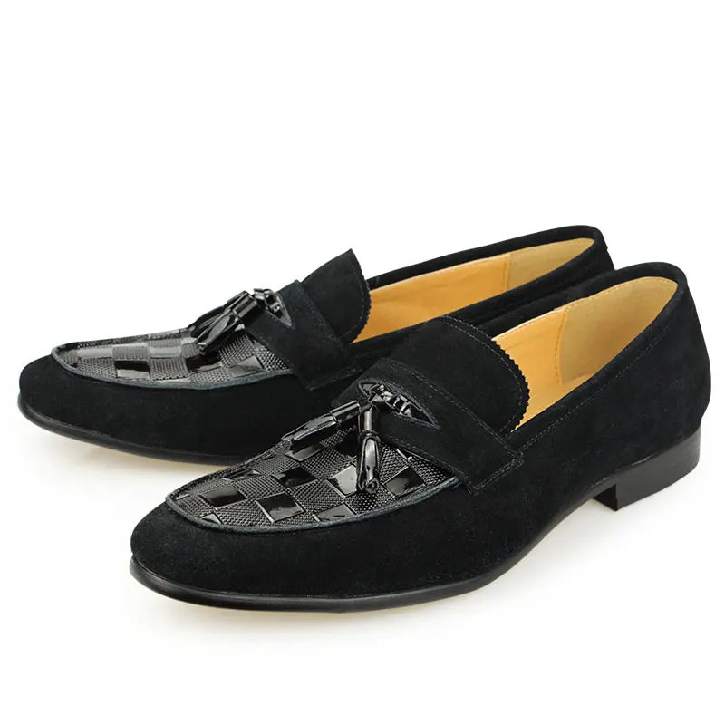 Visco Luxury Fringe Business Casual Shoe Four Seasons New Men's One-step Loafers Fashion Black Leather Cow Suede Man Loafers Shoes