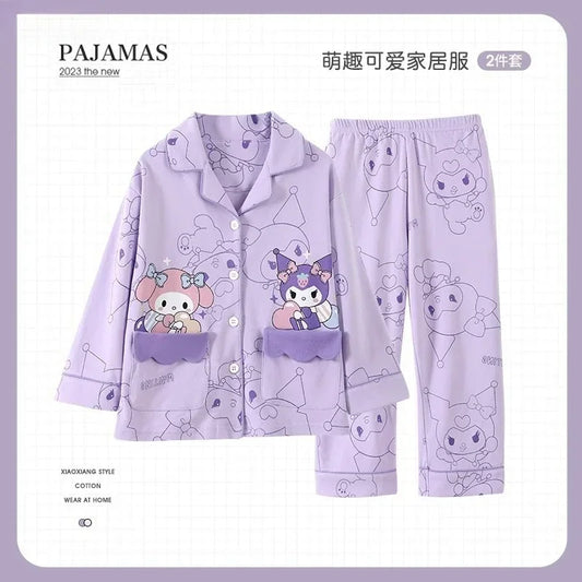 Maxy Sanrio Hello Kitty Kuromi Cinnamoroll My Melody Kids Pajamas Boys Toddlers Girl Fashion Clothes Cartoon Anime Clothing Sets
