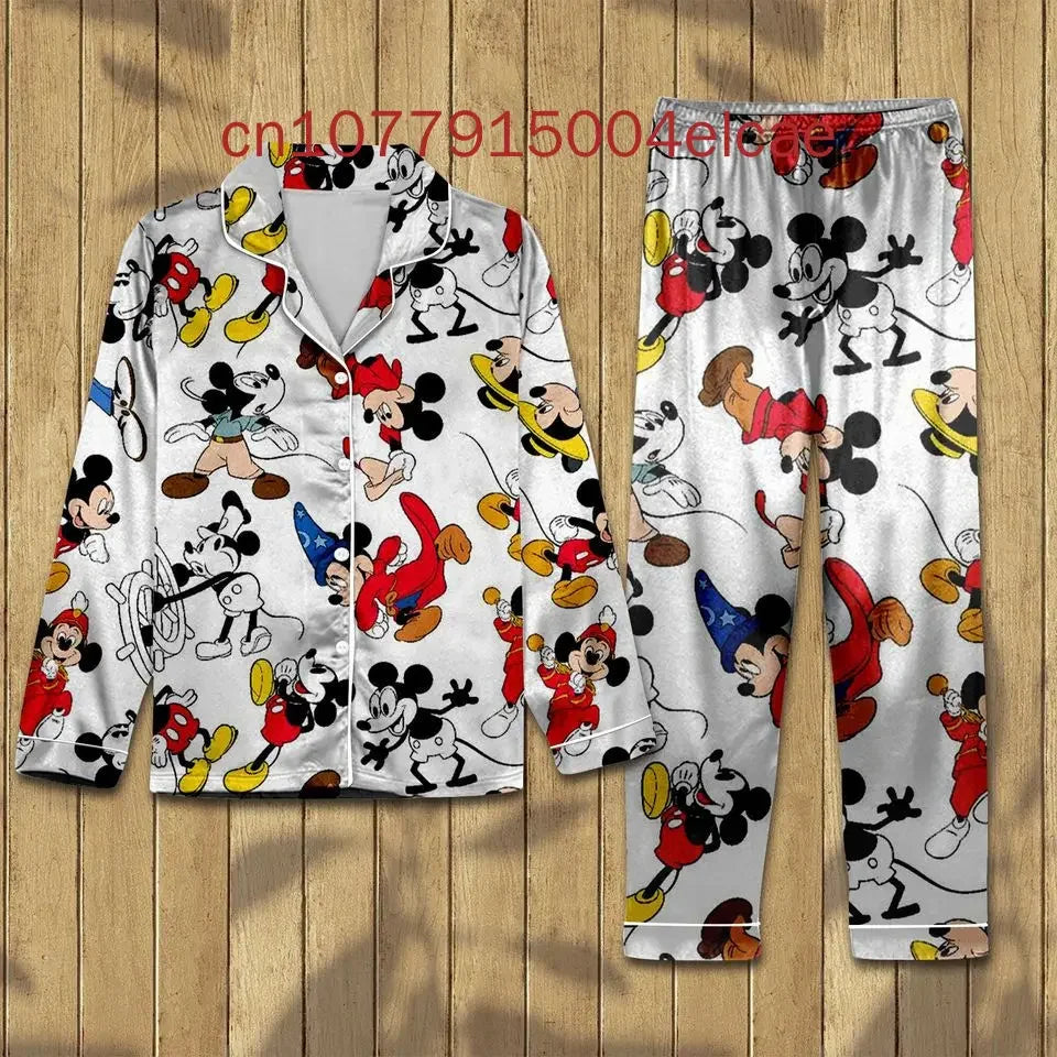 Max New Christmas Mickey Mouse Pajama Set 3D Printed Disney Casual Men's and Women's Long Sleeved Shirt Pajama Set