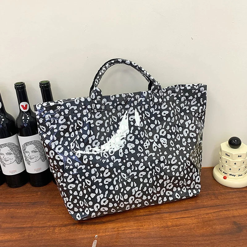 Maxy New Leopard Print Handbag, Fashion Large Capacity PVC Tote Bag,Women's Casual Shopping Letter Print Top Handle Hand Bag