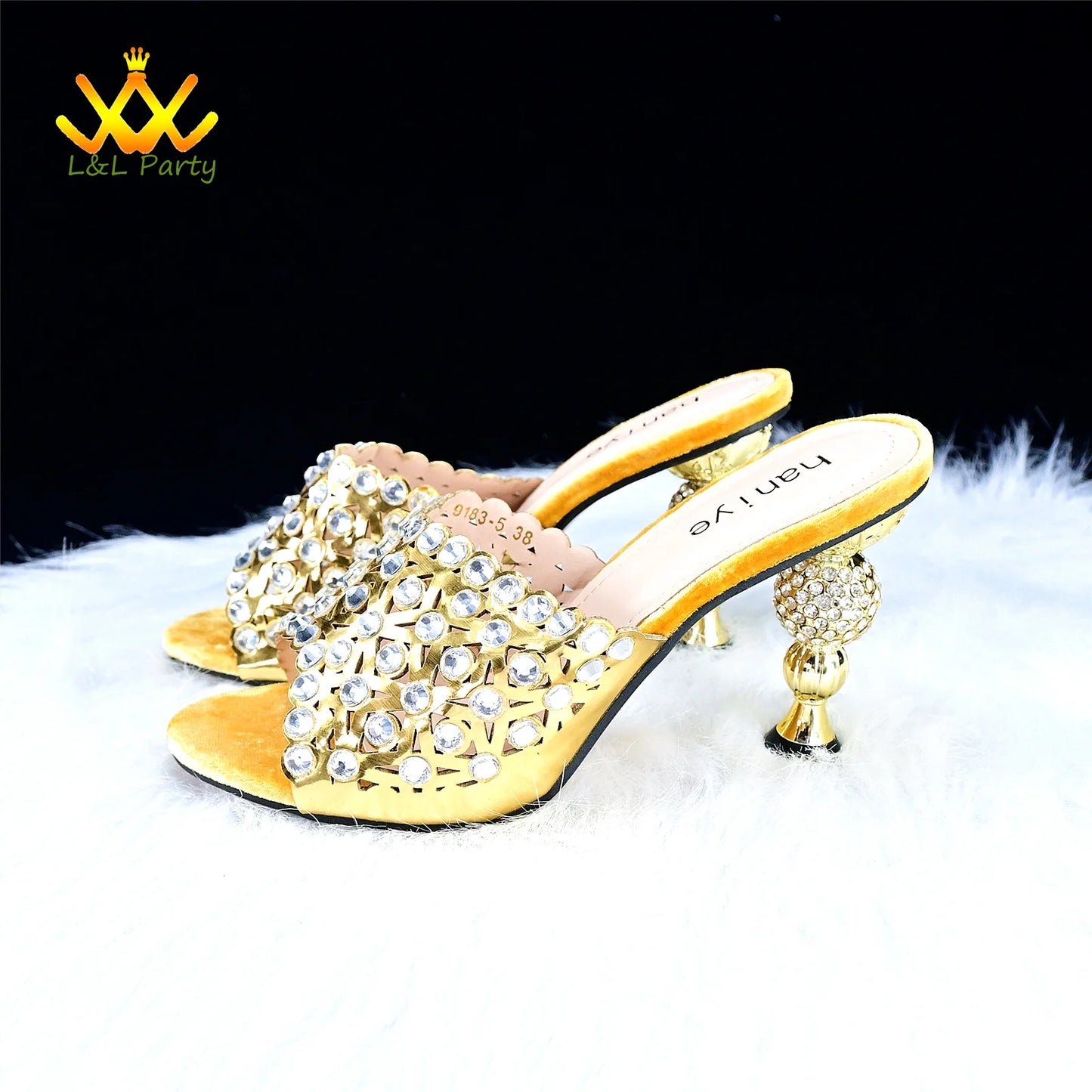 Maxy Gold Specials Heels with Crystal High Quality New Arrivals Spring Women Shoes and Bag Set for Wedding