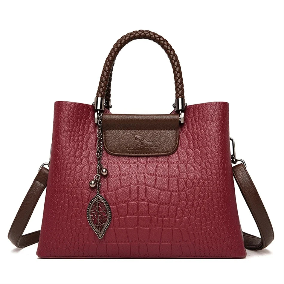 Maxy Genuine Brand Leather 3 Layers Alligator Crossbody Bag for Women Female Shoulder Messenger Sac Luxury Designer Ladies Handbags