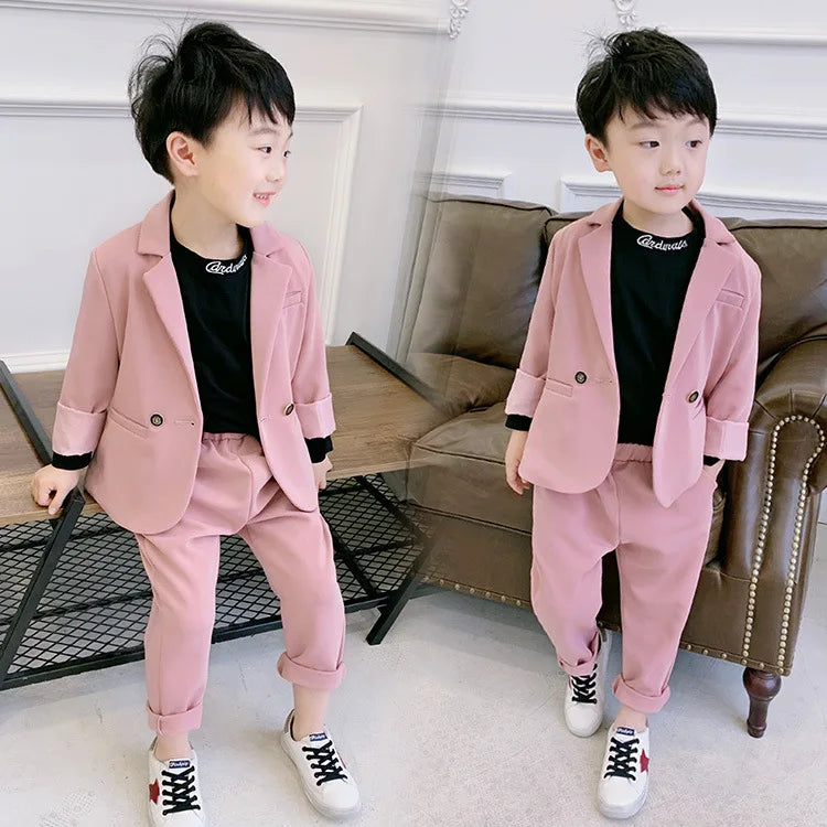Maxy Teenager Boys Pink Black Jacket Pants 2Pcs Clothing Set Gentleman Kids Formal Wedding Suit Children Performance Graduation Dress