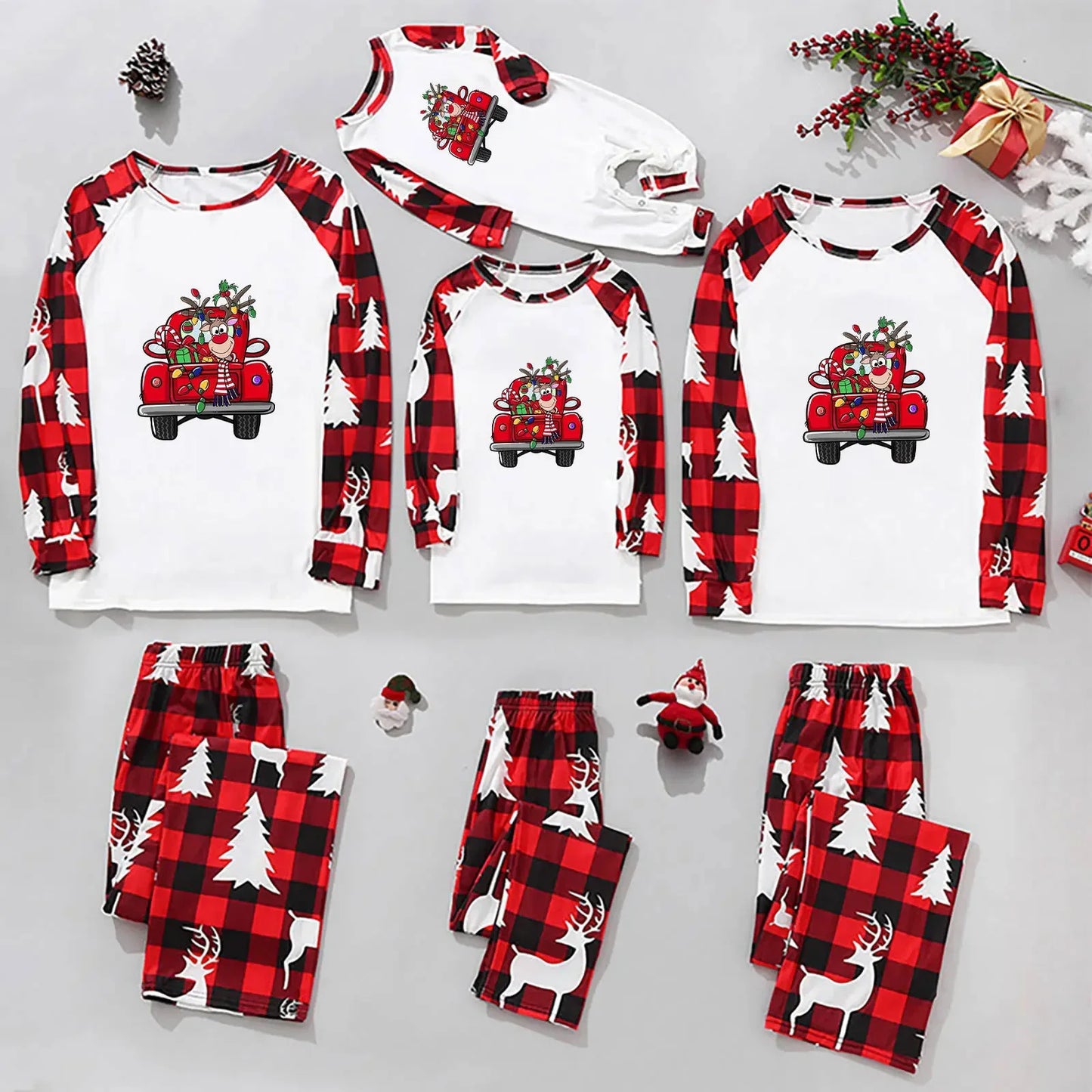 Christmas Family Pajamas Santa Trees Printed Mother Daughter Max Matching Clothes Casual Soft Sleepwear Xmas Family Look Clothing