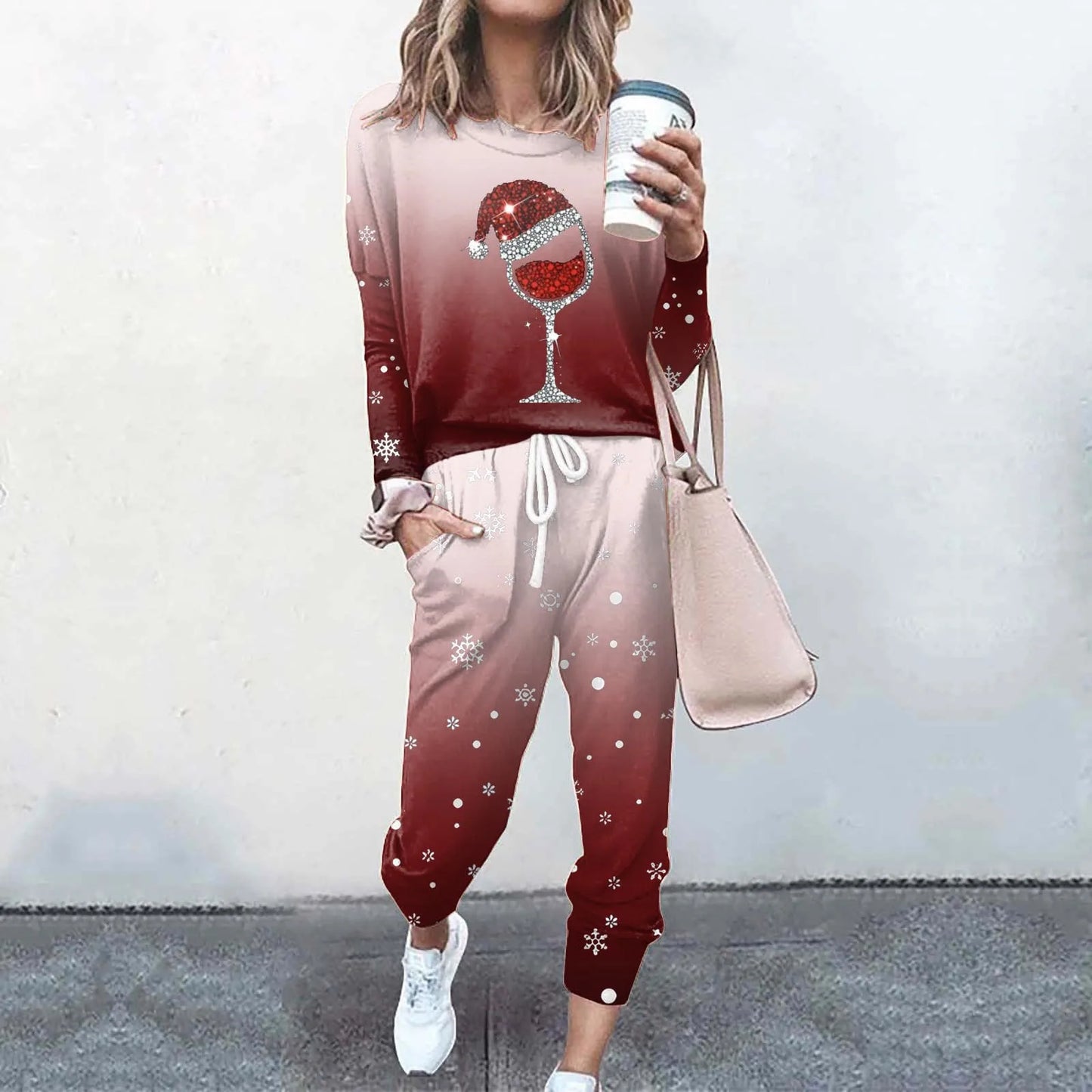 Maxy Hot Sale Christmas Print Set Trend Women'S Tracksuit Fashion Set Outfits Party Suit Long Sleeve Top +Pants Two-Piece Set