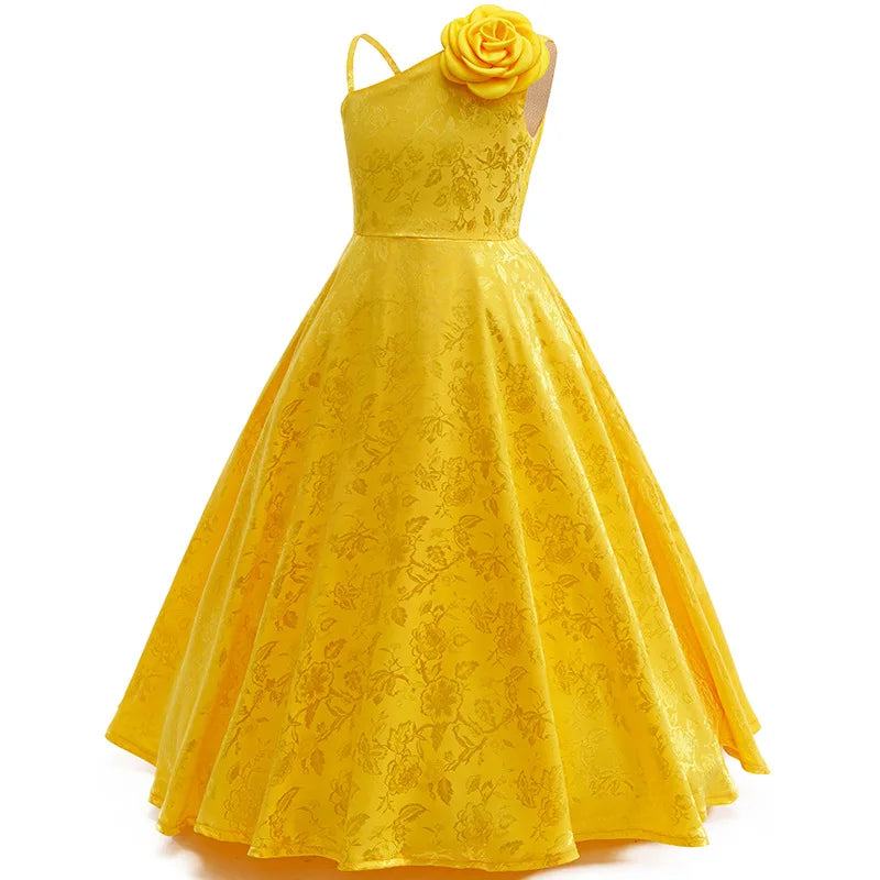 Maxy Elegant Solid Evening Gown Yellow Princess Dress For Girls Party Dresses Fashion Cartoon Rabbit Police Same Cosplay Costumes