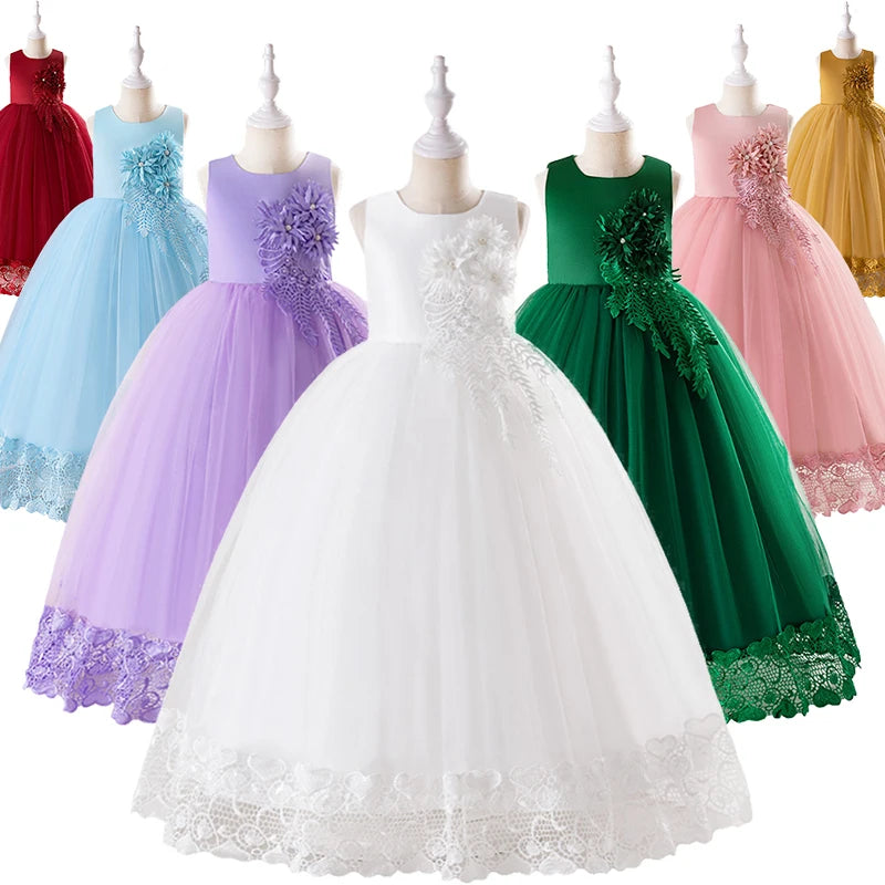 Maxy Luxury Little Girls First Communion Party Dresses Flower Girl Weddings Elegant Dresses for Girls White Evening Children Clothing