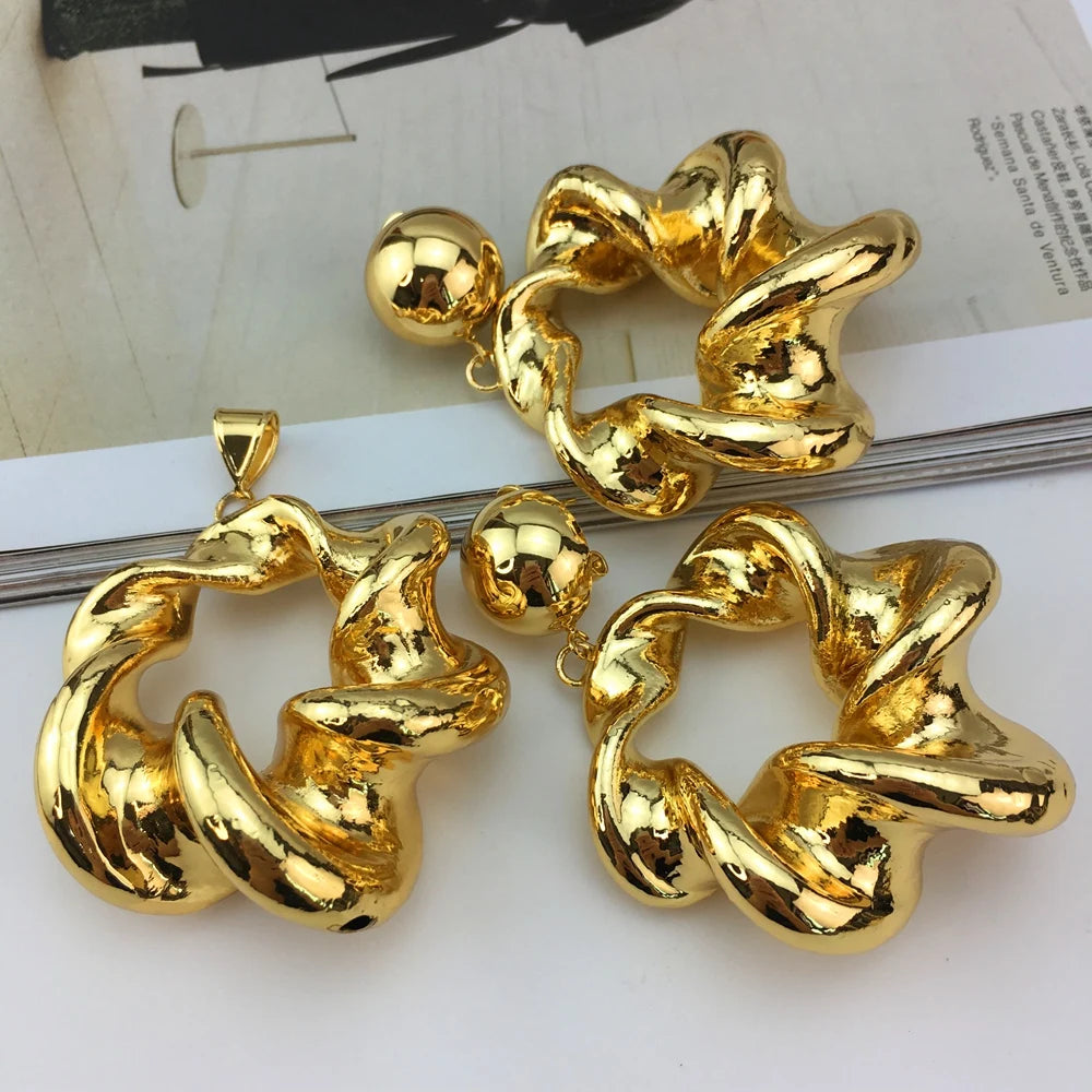 Maxy Dubai 18K Gold Plated Earrings Necklace Big Circle Pendant Trend Party Wedding Lover Wife Girl Gift Jewelry Sets for Women