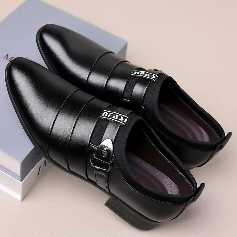 Amay Men Dress Italian Leather Shoes Slip on Fashion Men Leather Moccasin Glitter Formal Male Shoes Pointed Toe Shoes for Men