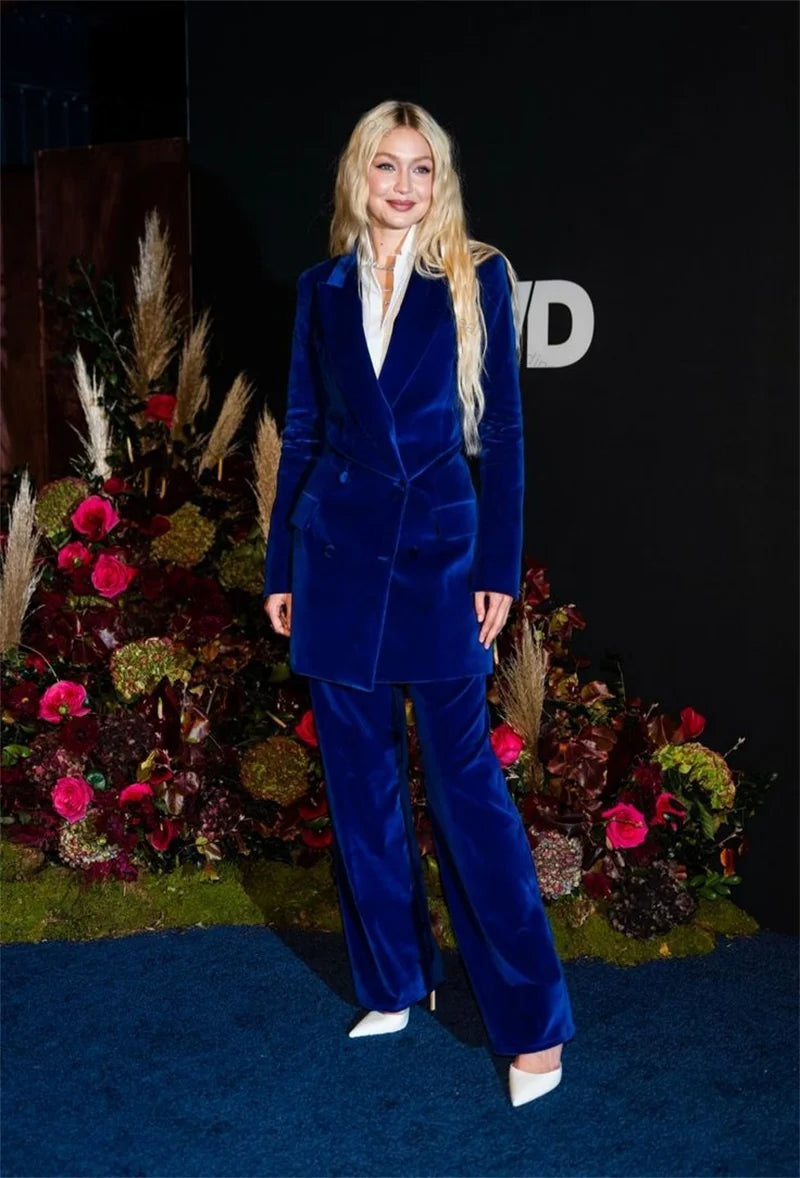 Maxy Velvet Blue Women Suit Set 2 Piece Blazer+Pants Formal Office Lady  Jacket Wedding Tuxedos Customized Business Coat Trousers