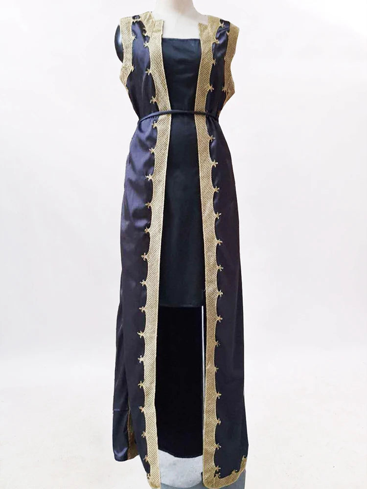 Maxy Two Piece Set Women Black Elegant Dress Summer Vintage Tank Leeveless Cardigan Embroided Floor Length Club Party Dresses