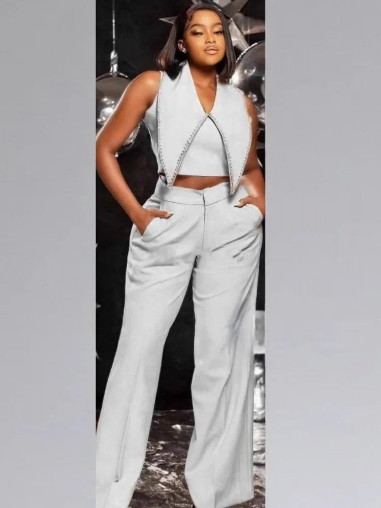 Maxy 2 Piece Set African Clothes for Women Tops and Wide Legs Pants Suits 2025 Spring Summer New Casual African Clothing Outfits Sets