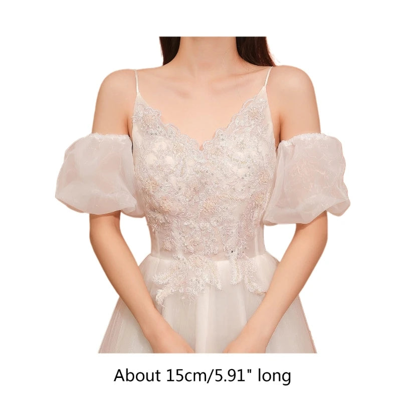 Maxy Bridal Dress Sleeves White Removable Formal Dress Puff Sleeve Wedding Accessories Marriage Party Photoshoot Supplies
