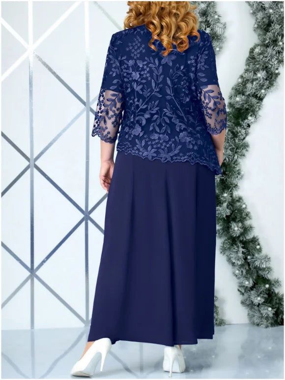 Maxy Plus Size PYL Women's Lace Long Sleeve Pullover Midi Dresses Ladies Evening Party Gowns Wedding Cocktail Clubwear