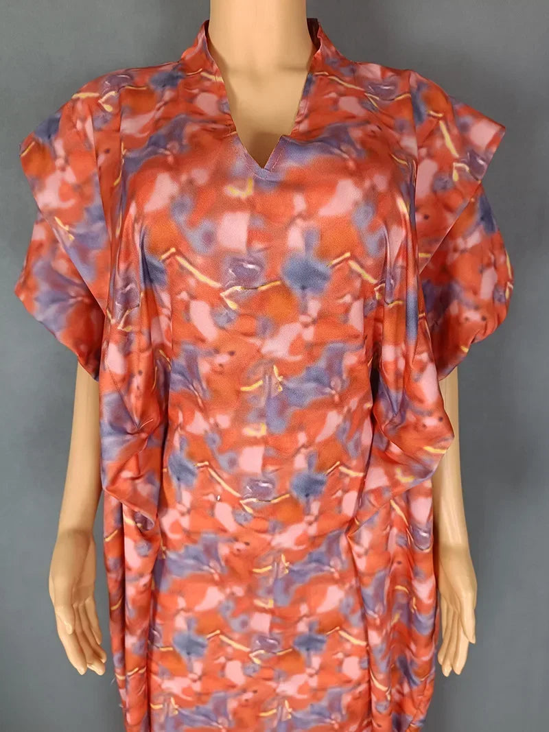 Amay African Dresses For Women Dashiki Dubai Abaya Plus Size Africa Clothing Print Short Sleeve Maxy Dress Turkey Muslim Robe