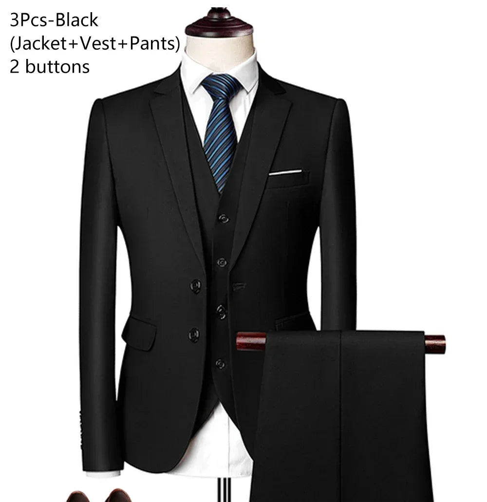 Visco Men Suits For Business Wedding Blazers 2 Pieces 3 Sets Elegant Full Vest Pants Coats Formal Jackets Luxury