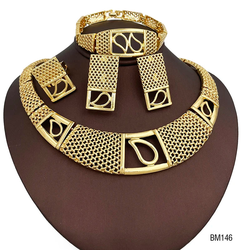 Dubai  Necklace For Women Jewelry Set Two Tone Earrings Ring Afican Wedding Party Item With Daily Wear Women Accessories