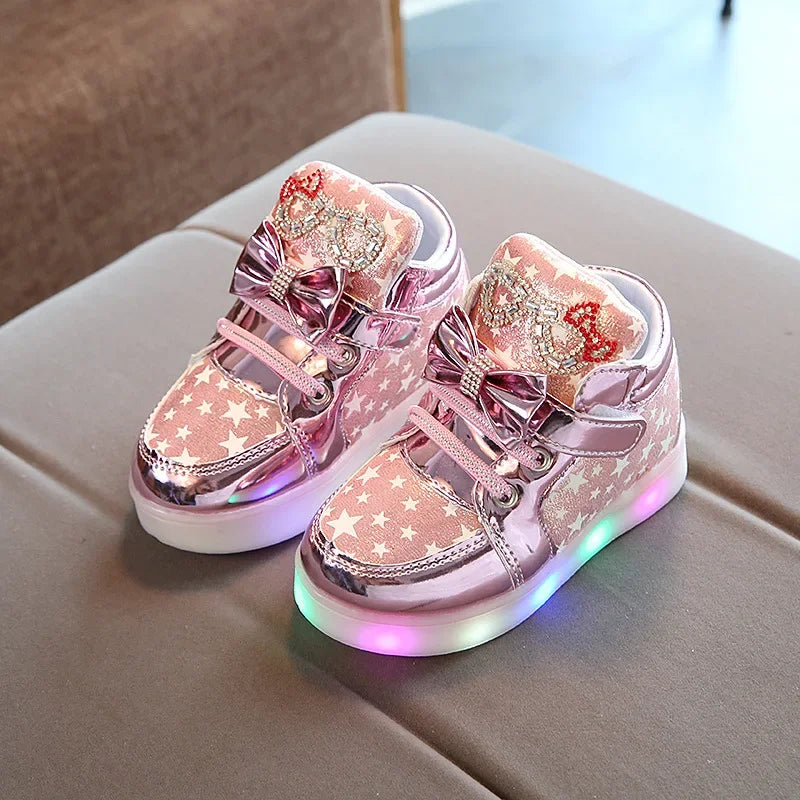 Maxy Girls Sneakers Light Up Flashing Sports Skateboard Shoes Comfortable LED Luminous Sequins Casual Shoes Baby Kids Toddler Shoes