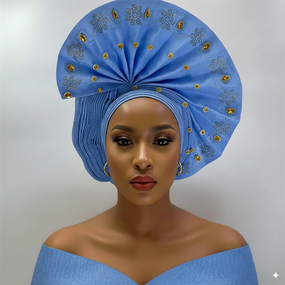 Maxy Head tie Gele Luxury Handmade African Gele Turban with Stones Women’s Head Wear for Party Wedding