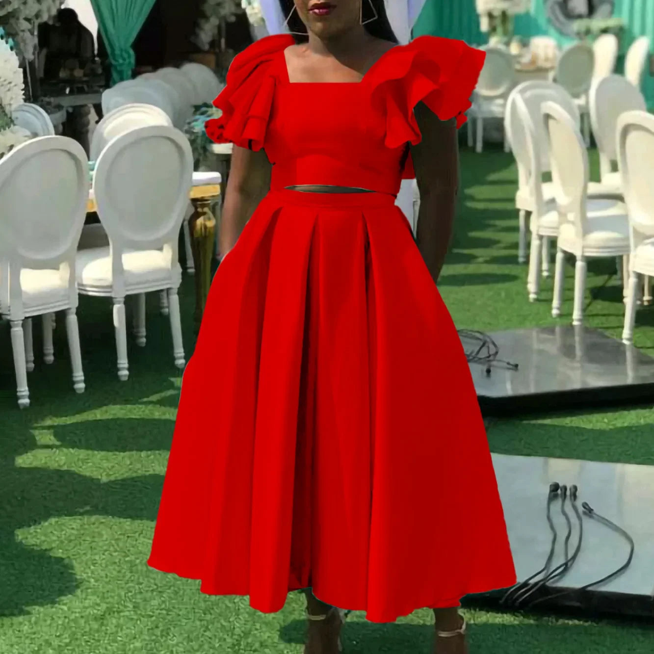 Maxy 2 Piece African Clothes for Women Outfits Summer Elegant African Short Sleeve Top Skirt Matching Sets Africa Clothing