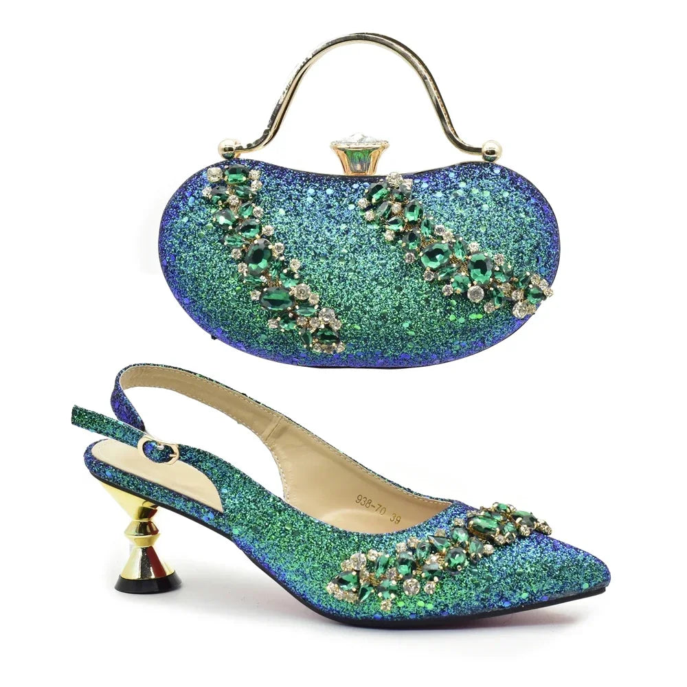 New Arrival Gaxy Shoes and Bags Matching Set Decorated with Rhinestone Comfortable To Wear Wedding Party Ladies Shoes and Bag