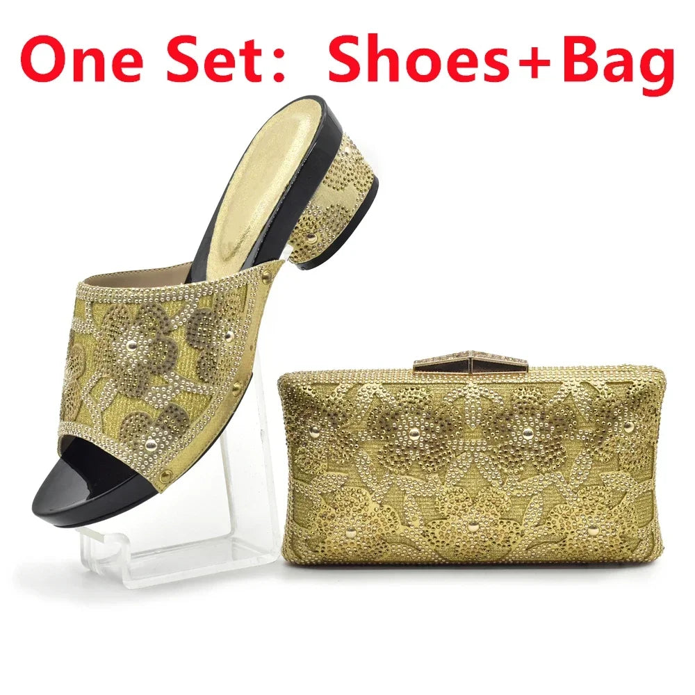 Maxy Silver African Matching Shoes and Bags Italian In Women Italian Shoes and Bags To Match Shoes with Bag Set Decorated with Stone