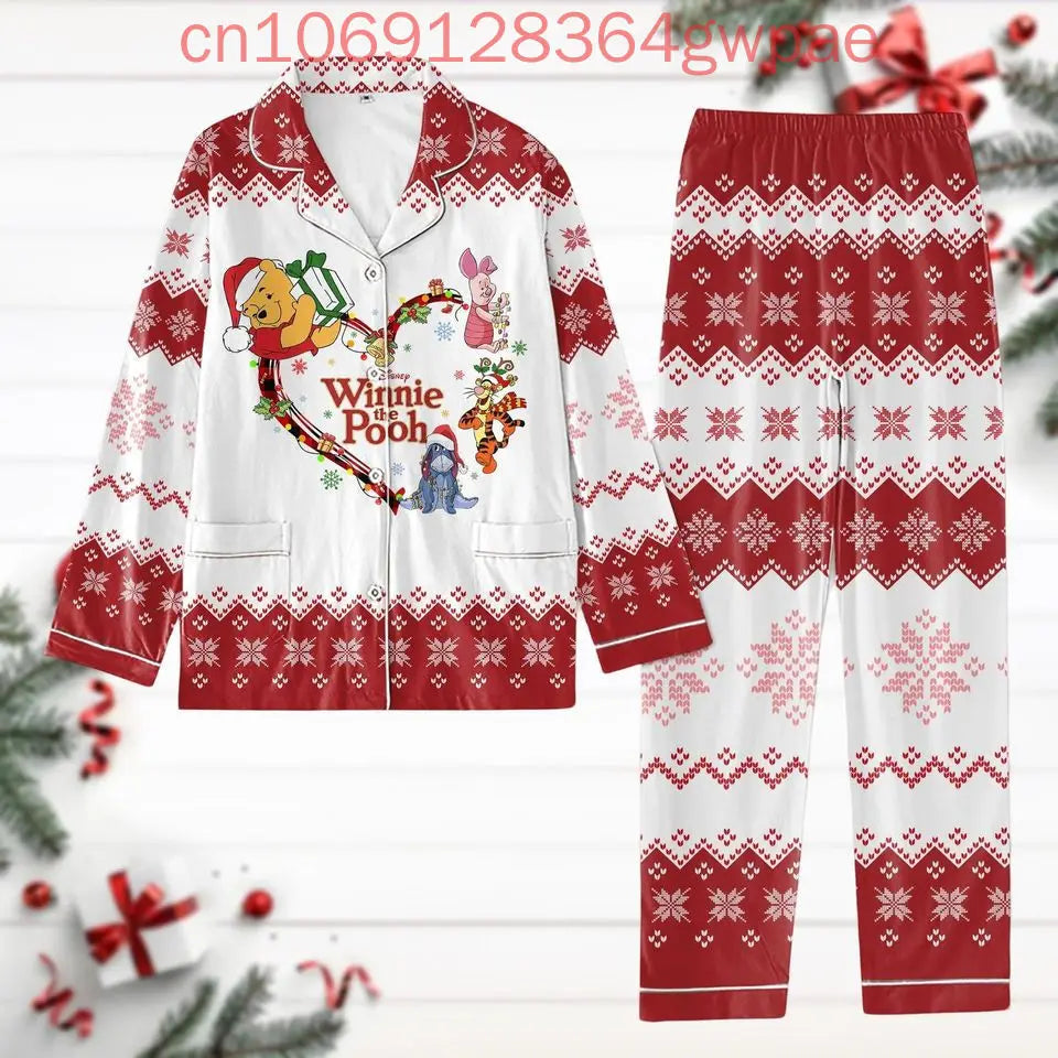 Disney Pooh Pumpkin Christmas Winnie the Pooh Halloween Casual Men's and Women's Long Sleeve Shirt Leisure Pajama Set