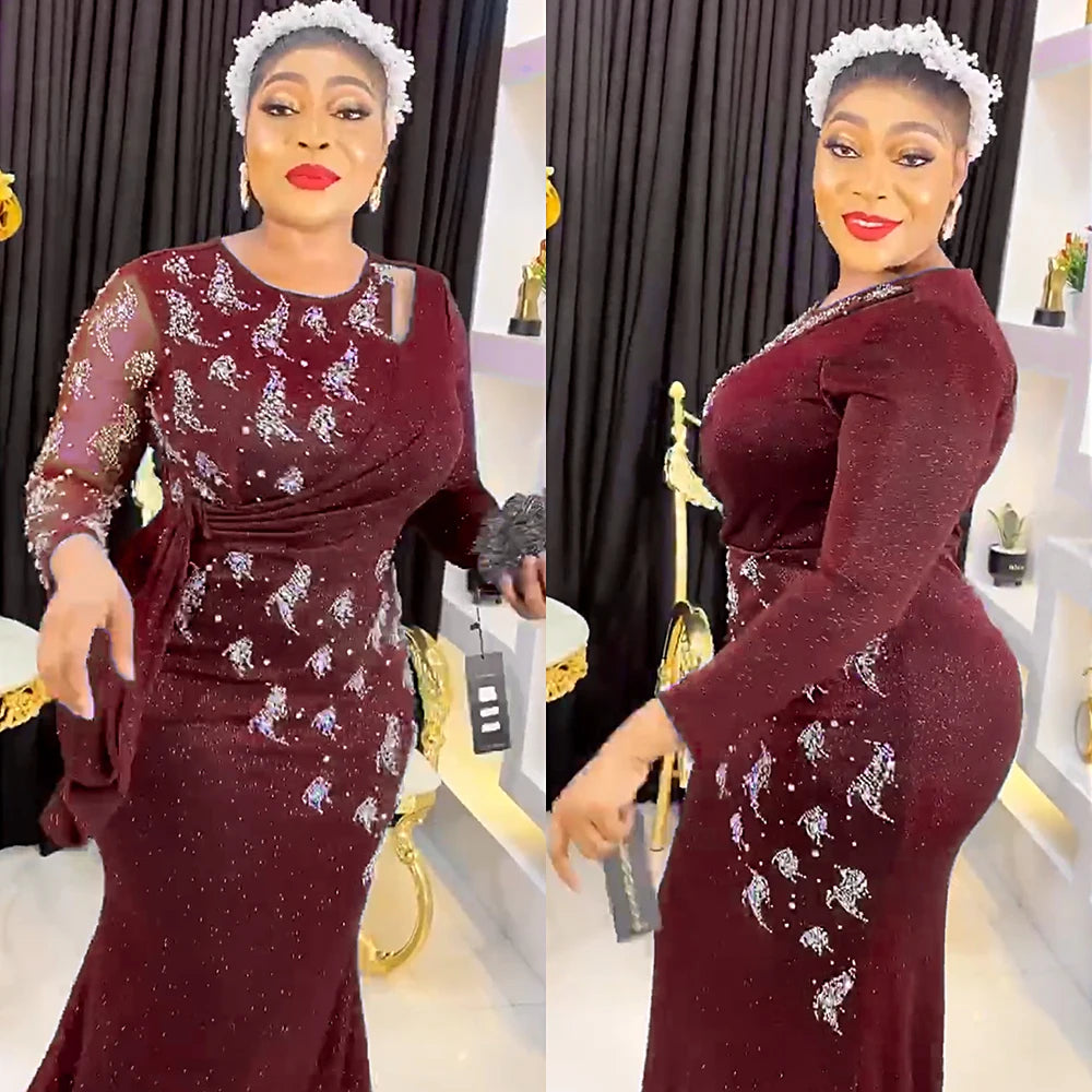 Maxy Plus Size Party Long Dresses for Women Dashiki Ankara Africa Clothes Elegant Turkey Luxury Robe Mermaid Evening Gown