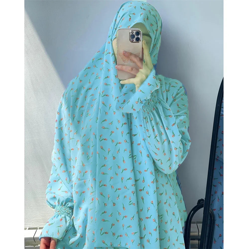 Maxy Prayer Dress Women Ramadan Islamic Clothing Formal Print Muslim Garment Hooded Dubai Turkey Namaz Long Jurken Abaya Hijab Gown