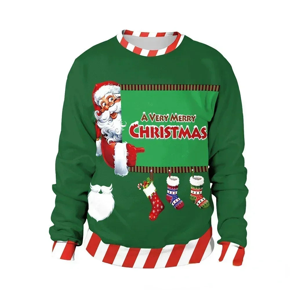 Christmas Pullovers Sweaters for Men Christmas Reindeer 3D Printed O-Neck Sweater Top Couple Clothing Holiday Party Sweatshirts