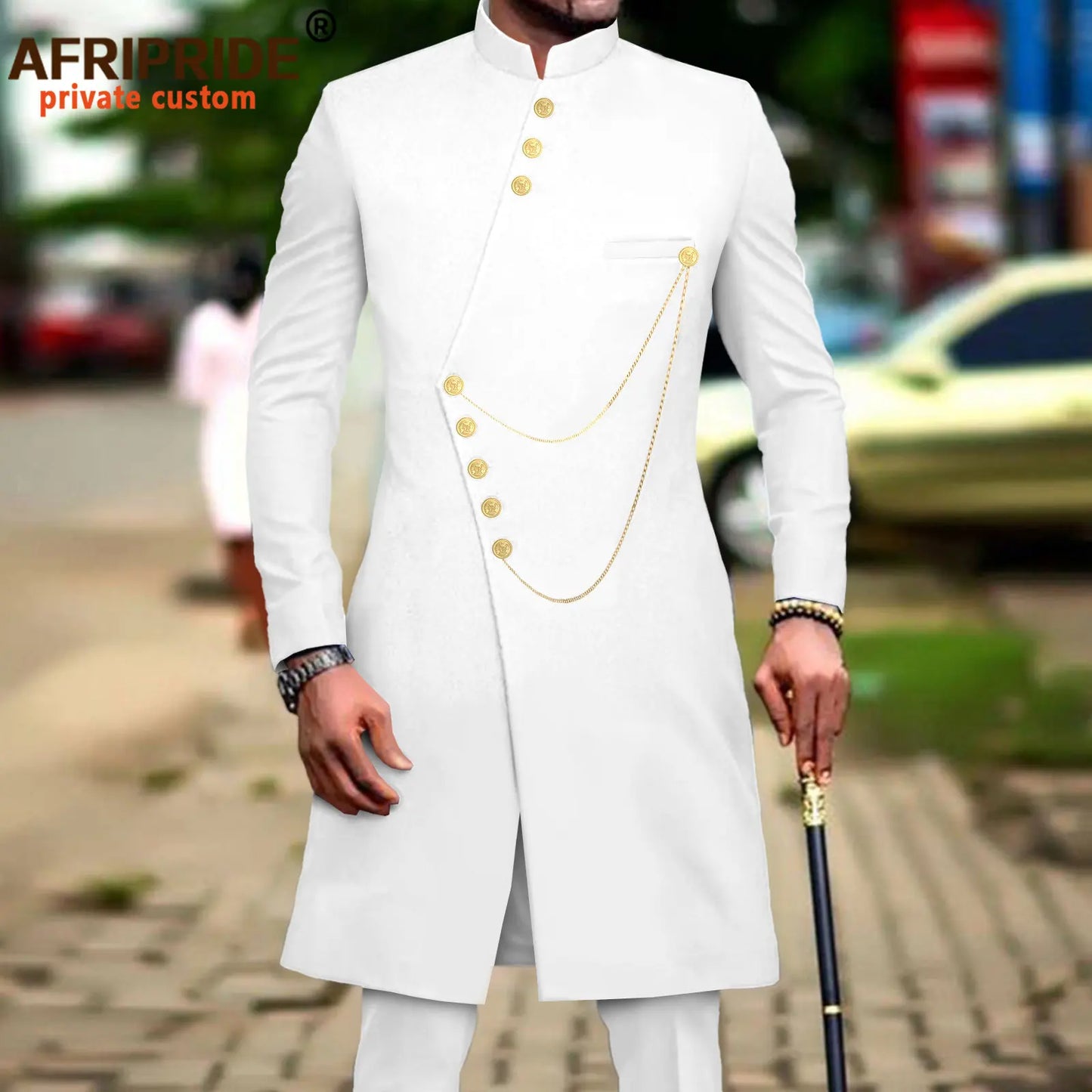 Maxy Men`s Suit African Clothes Dashiki Single Breasted Long Jackets and Pants 2 Piece Set Slim Fit Formal Outfits Coats A2316014