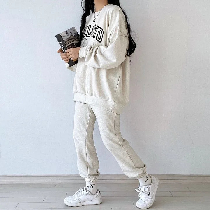 Maxy Casual Letter Print Fleece Sweatshirt Women Suit O-neck Two Piece Sets Womens Outfits Autumn Ladies Y2k Tracksuit Winter